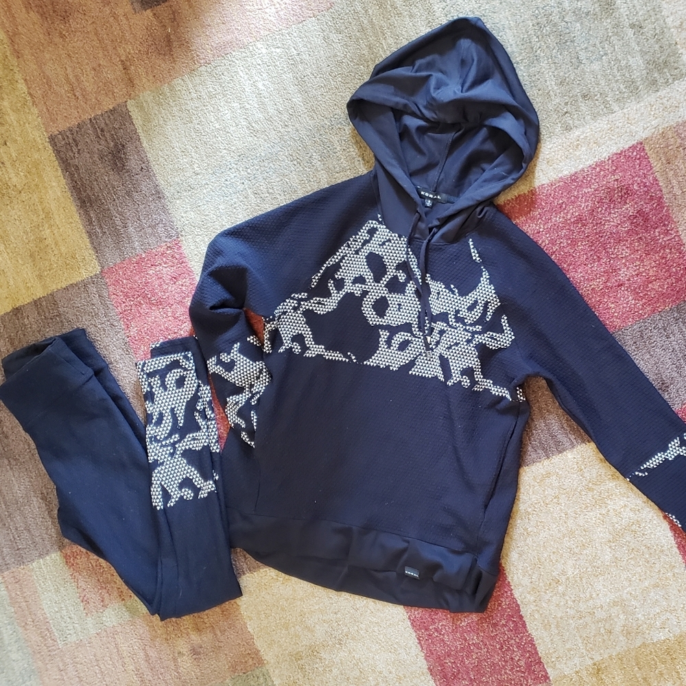 Koral Black Hoodie & Leggings Activewear Set Geometric Jacquard Size S #207
